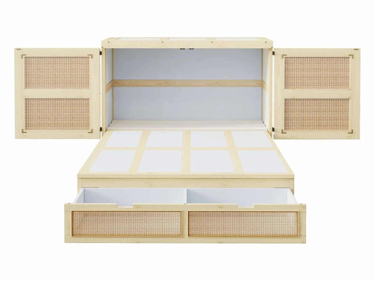 Cama abatible 140 x 200 cm - con 2 cajones - con somier de láminas - natural (colchón no incluido)^ModernLuxe Outlet