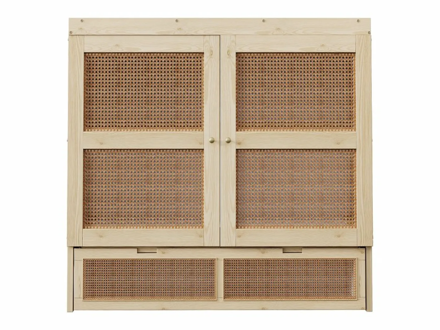 Cama abatible 140 x 200 cm - con 2 cajones - con somier de láminas - natural (colchón no incluido)^ModernLuxe Outlet