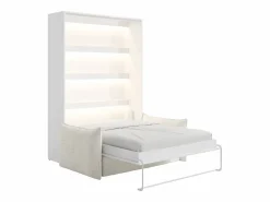 Vente-unique Cama Abatible|Cama abatible 140 x 200 cm apertura vertical manual leds blanco + sofá - RAPILI