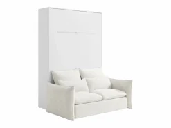 Vente-unique Cama abatible 140 x 200 cm apertura vertical leds blanco + colchón + sofá - RAPILI Beige / Blanco Discount