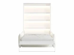 Vente-unique Cama abatible 140 x 200 cm apertura vertical leds blanco + colchón + sofá - RAPILI Beige / Blanco Discount