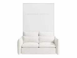 Vente-unique Cama abatible 140 x 200 cm apertura vertical leds blanco + colchón + sofá - RAPILI Beige / Blanco Discount