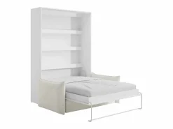 Vente-unique Cama abatible 140 x 200 cm apertura vertical leds blanco + colchón + sofá - RAPILI Beige / Blanco Discount