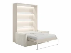 Vente-unique Cama abatible 140 x 200 cm apertura vertical manual leds + sofá - RAPILI Beige Discount
