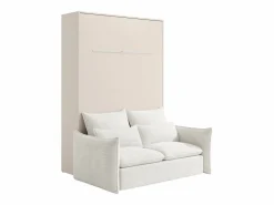 Vente-unique Cama abatible 140 x 200 cm apertura vertical manual leds + sofá - RAPILI Beige Discount