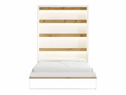 Vente-unique Cama abatible 160 x 200 cm apertura vertical LEDs blanco y natural + colchón - RAPILI Color natural claro / Blanco Best