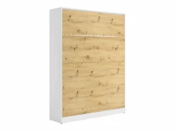 Vente-unique Cama abatible 160 x 200 cm apertura vertical LEDs blanco y natural + colchón - RAPILI Color natural claro / Blanco Best