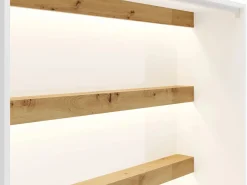Vente-unique Cama abatible 160 x 200 cm apertura vertical LEDs blanco y natural + colchón - RAPILI Color natural claro / Blanco Best