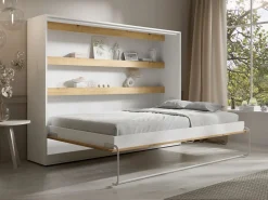 Vente-unique Cama abatible 140 x 200 cm apertura horizontal con leds blanco y natural - RAPILI Color natural claro / Blanco New
