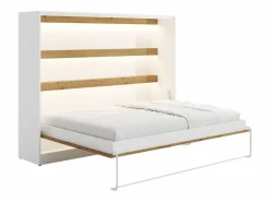 Vente-unique Cama abatible 140 x 200 cm apertura horizontal con leds blanco y natural - RAPILI Color natural claro / Blanco New