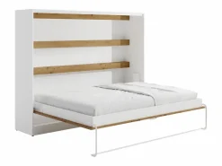 Vente-unique Cama abatible 140 x 200 cm apertura horizontal con leds blanco y natural - RAPILI Color natural claro / Blanco New