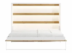Vente-unique Cama abatible 140 x 200 cm apertura horizontal con leds blanco y natural - RAPILI Color natural claro / Blanco New