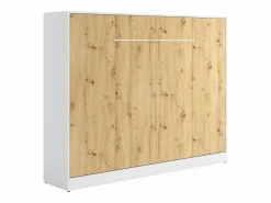 Vente-unique Cama abatible 140 x 200 cm apertura horizontal con leds blanco y natural - RAPILI Color natural claro / Blanco New