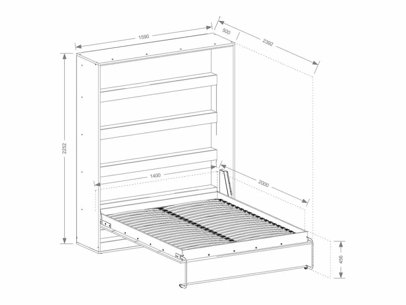 Vente-unique Cama Abatible|Cama Con Almacenaje|Cama abatible 140 x 200 cm apertura vertical con leds blanco y natural - RAPILI