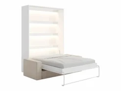 Vente-unique Cama Abatible|Cama abatible 140 x 200 cm apertura vertical manual con leds + sofá - RAPILI