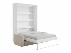 Vente-unique Cama Abatible|Cama abatible 140 x 200 cm apertura vertical manual con leds + sofá - RAPILI