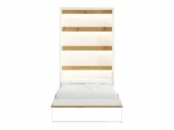 Vente-unique Cama abatible 120 x 200 cm apertura vertical leds blanco y natural + colchón - RAPILI Color natural claro / Blanco Outlet