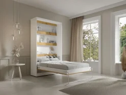 Vente-unique Cama abatible 120 x 200 cm apertura vertical con leds blanco y natural - RAPILI Color natural claro / Blanco Hot