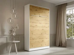 Vente-unique Cama abatible 120 x 200 cm apertura vertical con leds blanco y natural - RAPILI Color natural claro / Blanco Hot
