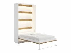 Vente-unique Cama abatible 120 x 200 cm apertura vertical con leds blanco y natural - RAPILI Color natural claro / Blanco Hot