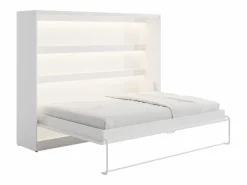 Vente-unique Cama abatible 140 x 200 cm apertura horizontal manual leds + colchón - RAPILI Blanco Best
