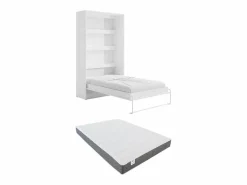 Vente-unique Cama abatible 120 x 200 cm apertura vertical manual leds + colchón - RAPILI Blanco New