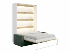 Vente-unique Cama Abatible|Cama abatible 140 x 200 cm con leds blanco y natural + colchón + sofá verde - RAPILI