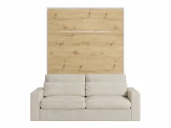 Vente-unique Cama Abatible|Cama abatible 160 x 200 cm con leds blanco y natural + colchón + sofá - RAPILI