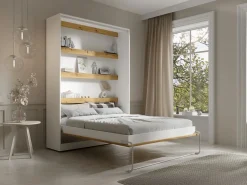 Vente-unique Cama abatible de 140 x 200 cm apertura vertical leds blanco y natural + colchón - RAPILI Color natural claro / Blanco New