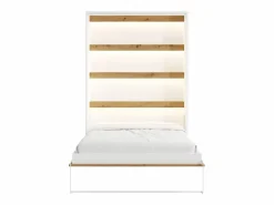 Vente-unique Cama abatible de 140 x 200 cm apertura vertical leds blanco y natural + colchón - RAPILI Color natural claro / Blanco New