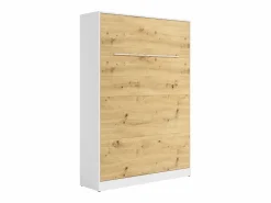 Vente-unique Cama abatible de 140 x 200 cm apertura vertical leds blanco y natural + colchón - RAPILI Color natural claro / Blanco New