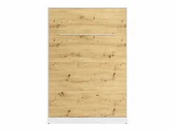 Vente-unique Cama abatible de 140 x 200 cm apertura vertical leds blanco y natural + colchón - RAPILI Color natural claro / Blanco New