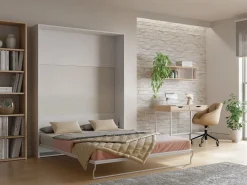 Vente-unique Cama Abatible|Cama abatible vertical 160 x 200 cm blanca con colchón - MALINA II
