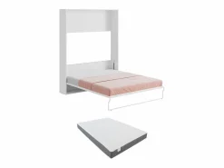 Vente-unique Cama Abatible|Cama abatible vertical 160 x 200 cm blanca con colchón - MALINA II