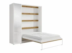 Vente-unique Cama abatible vertical 140 x 200 cm blanco y natural 1 armario con espejo - RAPILI Color natural claro / Blanco Clearance