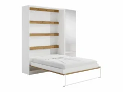 Vente-unique Cama abatible vertical 140 x 200 cm blanco y natural 1 armario con espejo - RAPILI Color natural claro / Blanco Clearance