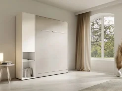 Vente-unique Cama Abatible|Cama abatible vertical 140 x 200 cm beige 1 armario + colchón - RAPILI