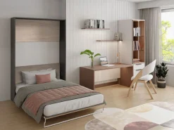 Vente-unique Cama abatible vertical 140 x 200 cm natural y antracita con colchón - MALINA II Gris antracita / Color natural claro Online