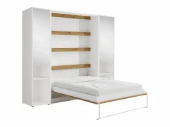 Cama abatible vertical 140 x 200 cm blanco y natural 2 armarios + espejo + colchón - RAPILI^Vente-unique Sale