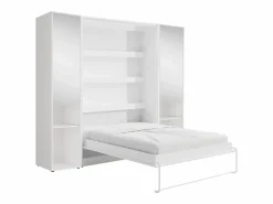 Vente-unique Cama abatible vertical 140 x 200 cm 2 armarios + espejo + colchón - RAPILI Blanco
