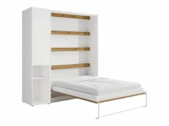 Cama abatible vertical 160 x 200 cm blanco y natural 1 armario - RAPILI^Vente-unique