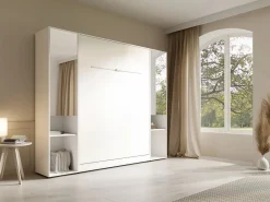 Vente-unique Cama Abatible|Cama abatible vertical 140 x 200 cm blanca 2 armarios con espejo - RAPILI