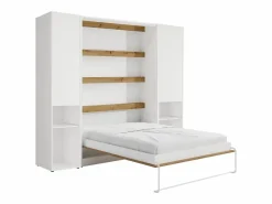 Vente-unique Cama abatible vertical 140 x 200 cm blanco y natural 2 armarios - RAPILI Color natural claro / Blanco Clearance