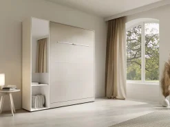 Vente-unique Cama abatible vertical 140 x 200 cm beige 1 armario + espejo + colchón - RAPILI Beige / Blanco Best