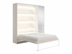 Vente-unique Cama abatible vertical 140 x 200 cm beige 1 armario + espejo + colchón - RAPILI Beige / Blanco Best