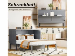 Merax Cama Abatible|Cama abatible vertical 140 x 200 cm - Madera MDF - Somier de láminas -