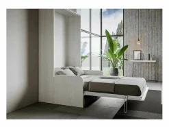 Les Tendances Cama abatible vertical blanca con sofá de tela Bounto 140x190 cm - 32 colores de tela-Sofá 41 Blanco Hot