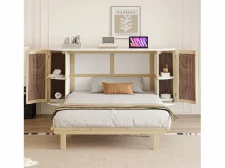 ModernLuxe Cama Abatible|Cama abatible 140x200 cm - con compartimentos de almacenamiento - natural (colchón no incluido)