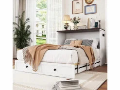 DripeX Cama abatible 140x200 cm - Con cajón, USB y enchufe - Pino + MDF - Carga máx. 204 kg - Blanco Hot