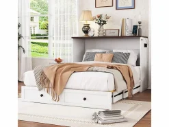 DripeX Cama abatible 140x200 cm - Con cajón, USB y enchufe - Pino + MDF - Carga máx. 204 kg - Blanco Hot